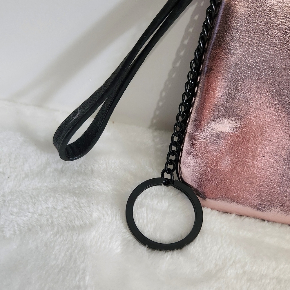 Victoria's Secret VS Logo Shimmer Light Pink Zipper Pouch Clutch Wristlet Bag - Picture 5 of 7